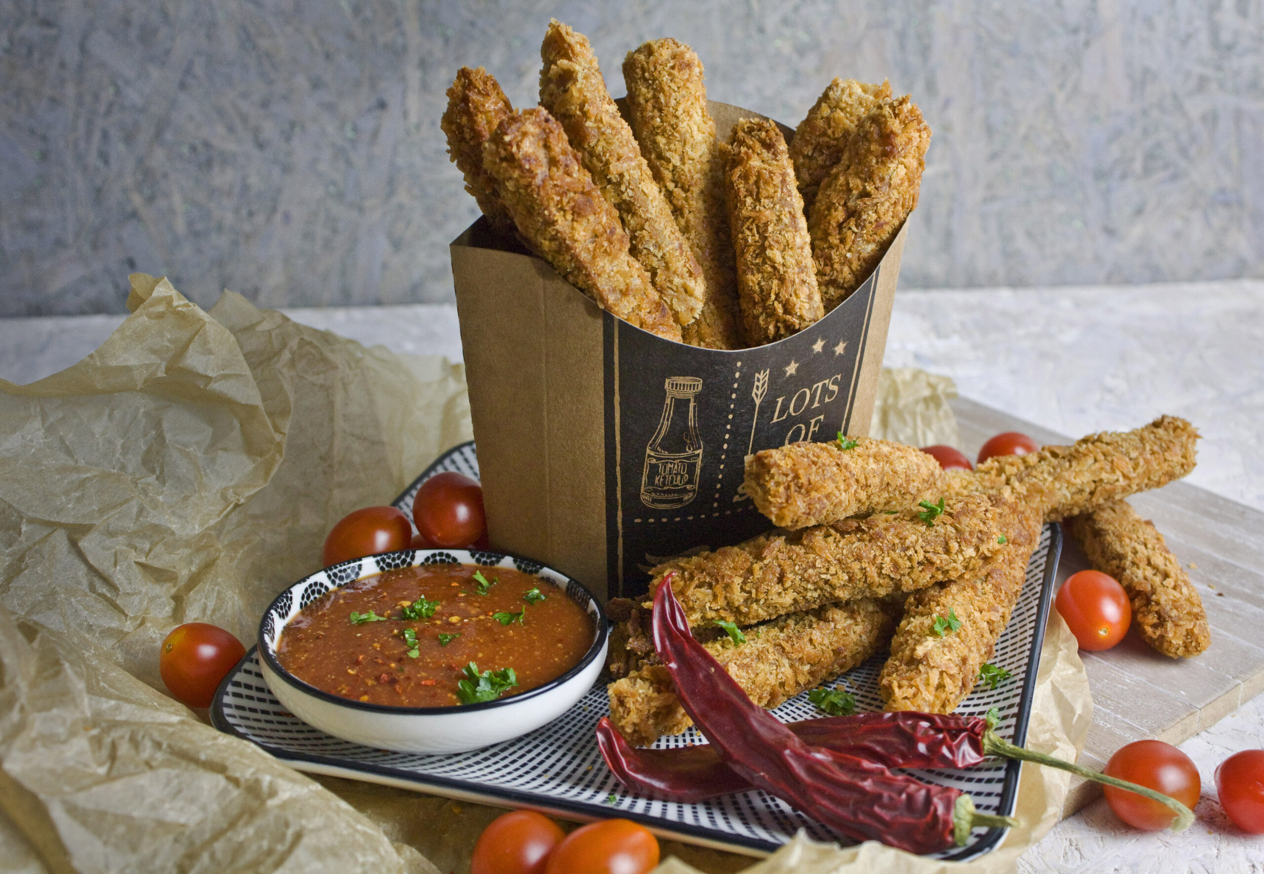 Western Style Seitan Sticks mit Dip