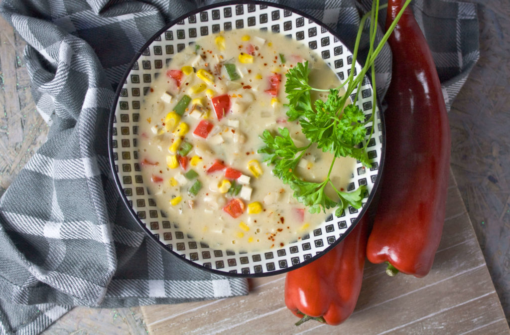 Weißes Chili sin Carne mit Räuchertofu Toastenstein