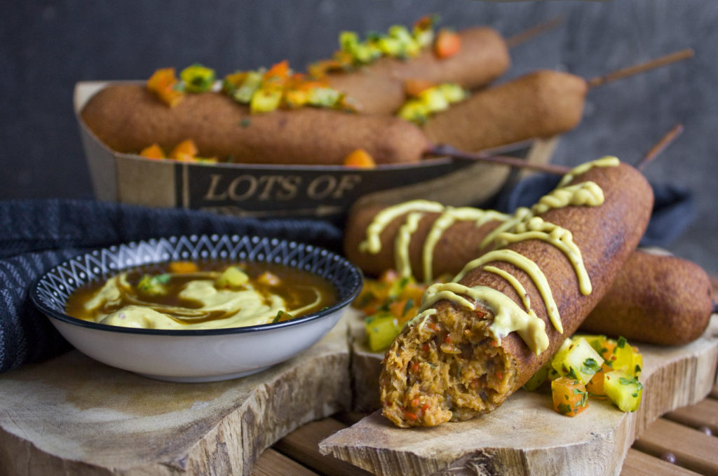 Vegane Corn Dogs mit Seitan-Würstchen | Toastenstein