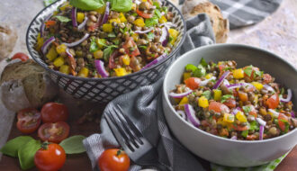 Mediterraner Linsensalat mit Tomaten und Basilikum | Toastenstein