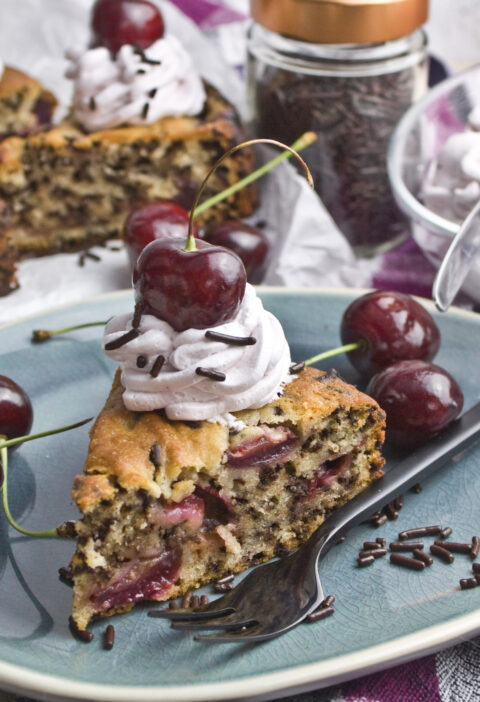 Veganer Ameisenkuchen mit frischen Kirschen | Toastenstein