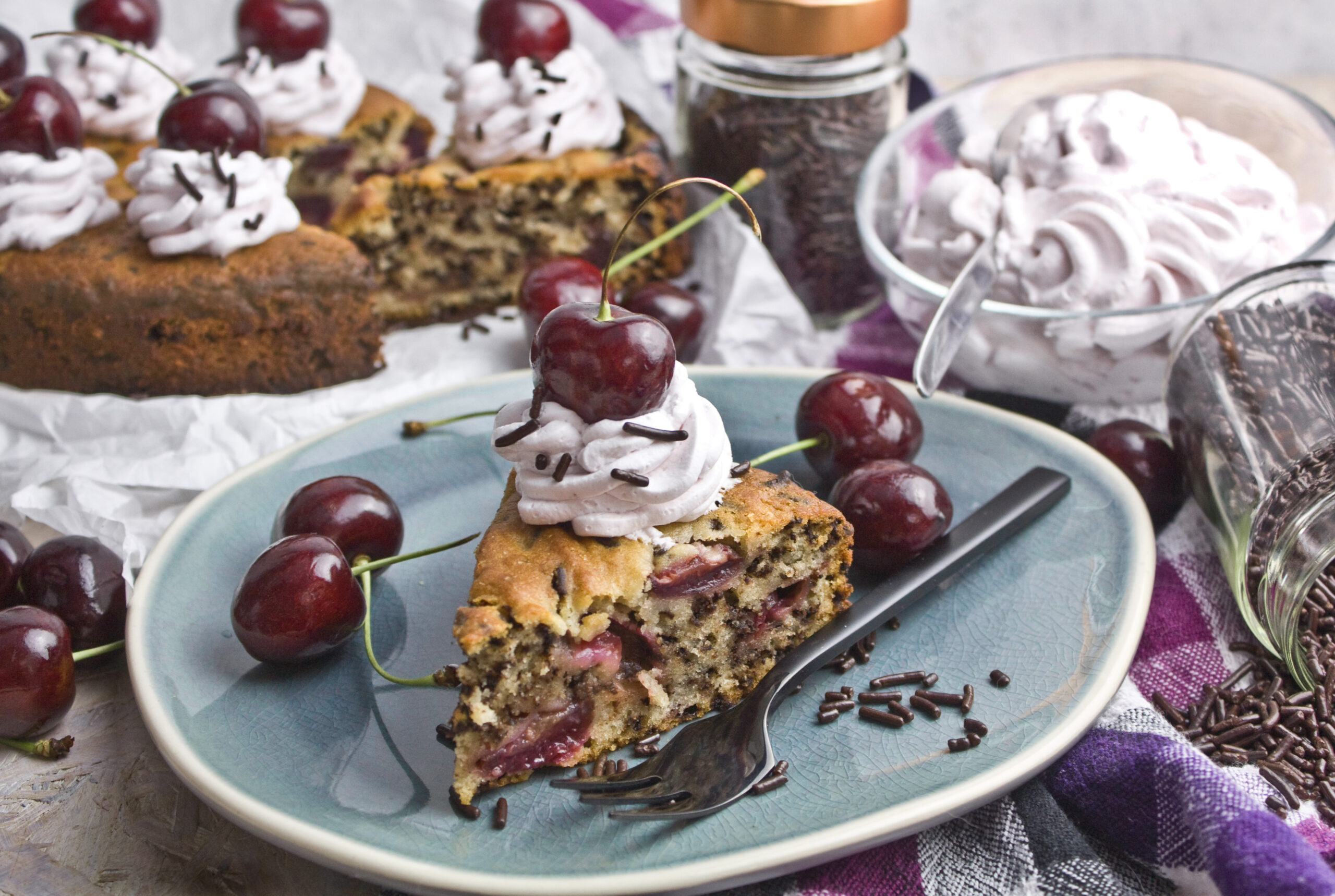 Veganer Ameisenkuchen mit frischen Kirschen | Toastenstein