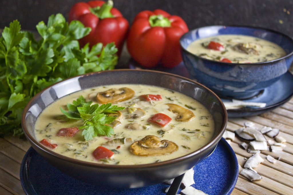 Champignon-Spinat-Suppe mit Kokosmilch Toastenstein.com