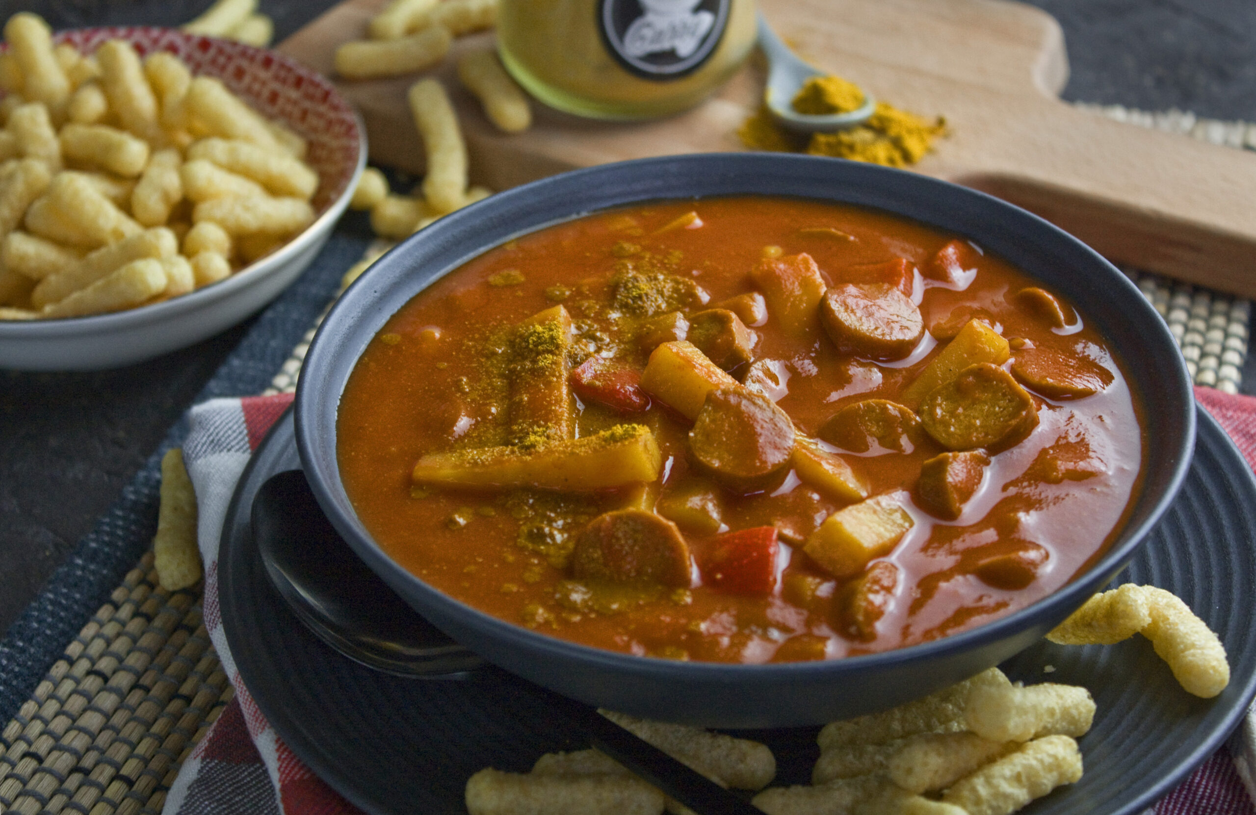 Currywurst-Pommes-Suppe